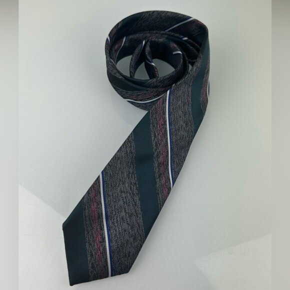 Christian Dior Monsieur VTG Diagonal Striped Gray Blue Red Tie - Picture 14 of 14